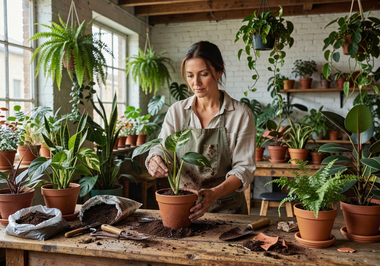 Botanical specialist arranging plants at the Verdant Atelier studio