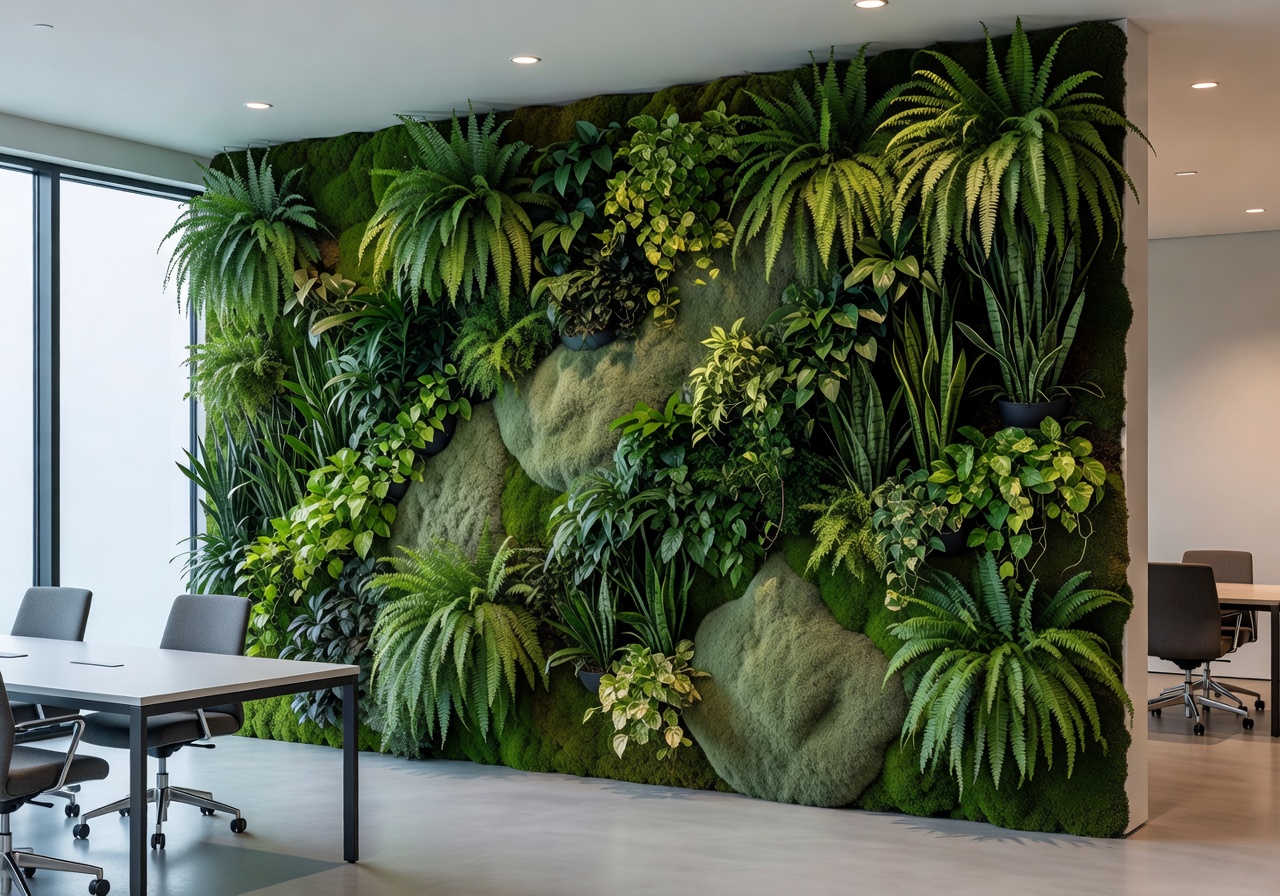 Custom green wall installation in a contemporary office